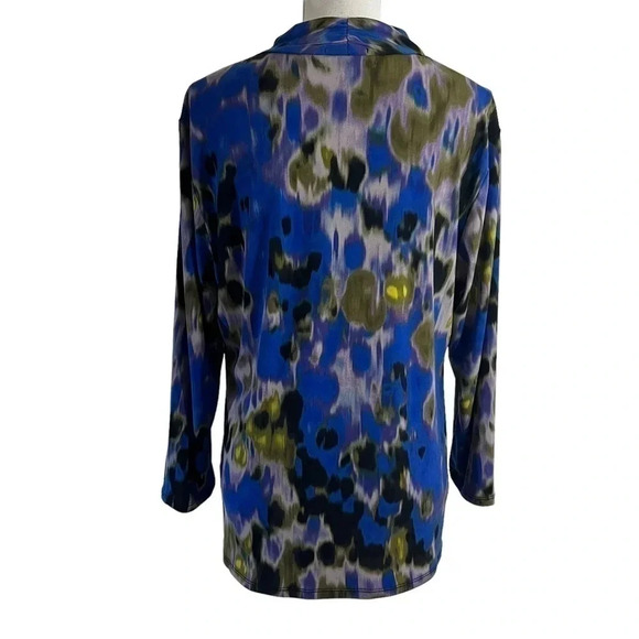 Premise Studio Blouse XL Abstract Watercolor Gathered Chest Stretch Colorful Top - Picture 3 of 8